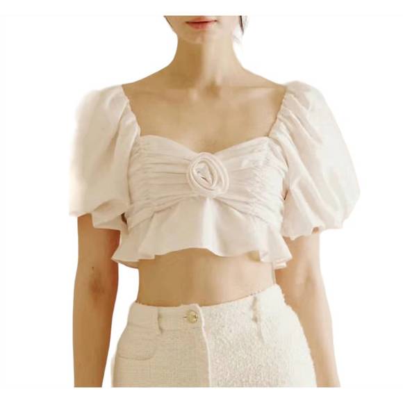 NEW STORIA satin sheen rose crop top in ivory - Picture 4 of 4
